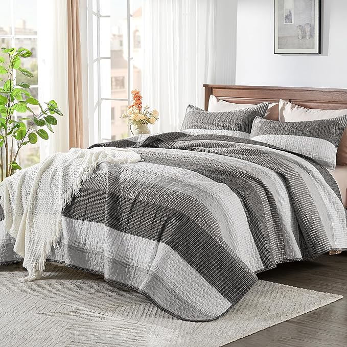 Andency King Size Quilt Set Dark Grey, 3 Pieces Summer Ultra Soft Lightweight - Image 2