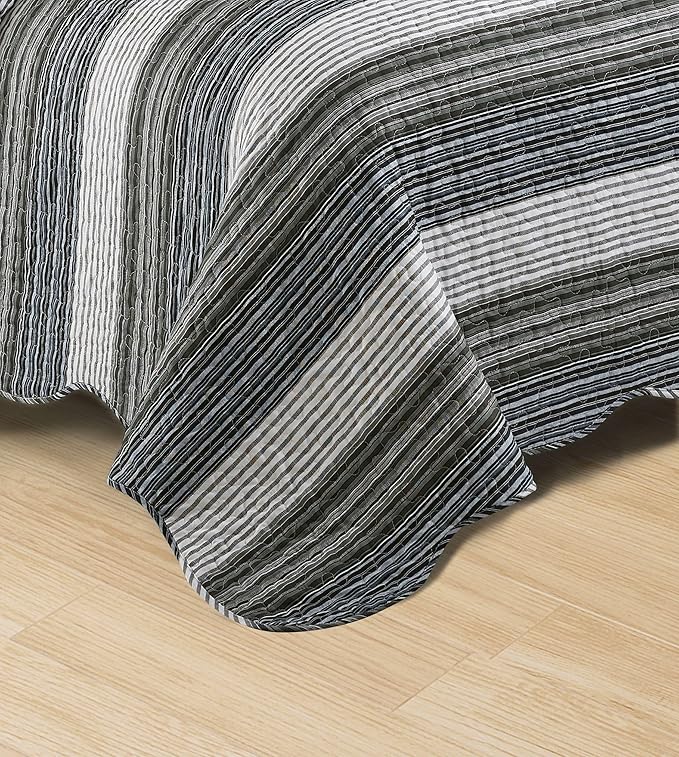 Brilliant Sunshine Multi Grey Stripes Patchwork, 3-Piece Quilt Set - Image 4