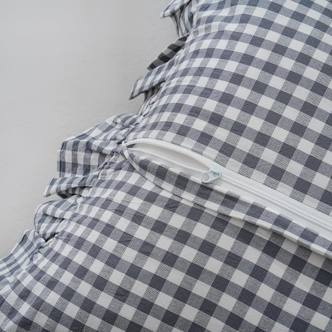 Grey/White Plaid Ruffled Checkered Body Pillow Sham 20x54 inches 1 Piece - Image 6