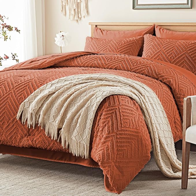 Zzlpp King Comforter Set 7 Pieces, Burnt Orange Tufted Bed in a Bag - Image 2
