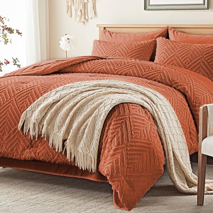 Zzlpp Twin Comforter Set 5 Pieces, Burnt Orange Tufted Bed in a Bag - Image 2