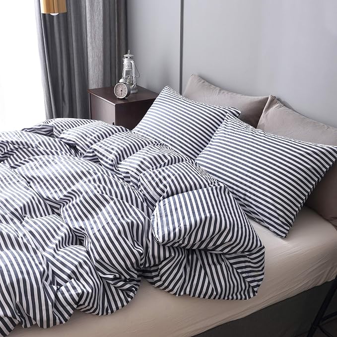 JELLYMONI 100% Natural Cotton 2pcs Striped Duvet Cover Sets, - Image 2