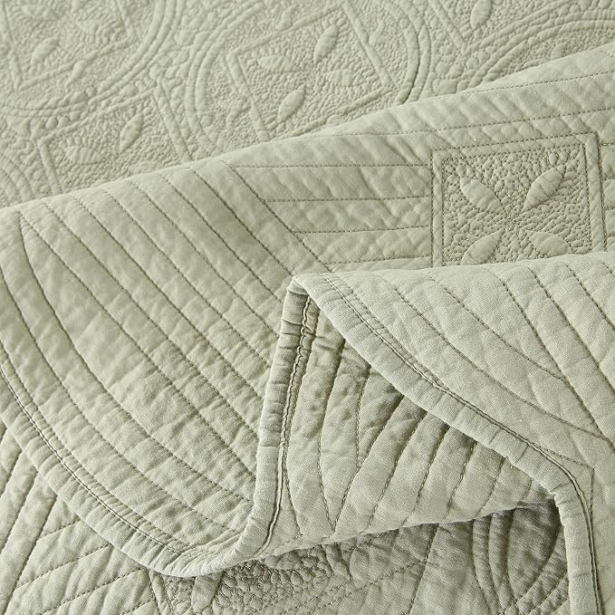 ROOMLIFE Quilt Set King Size 3D Floral Embroidery Pattern 3-Piece Cotton - Image 7