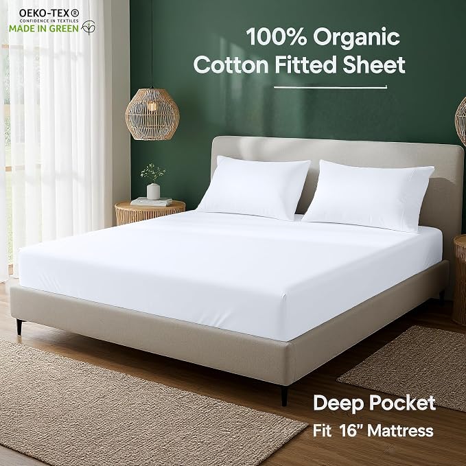 Royale Linens 100% Organic Cotton 2 Pack Fitted Sheet-Percale Weave-Super Soft - Image 4