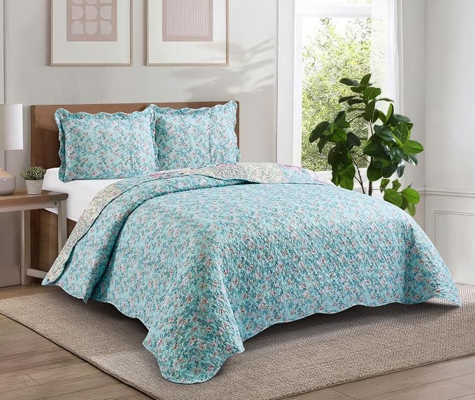 Brilliant Sunshine Lilac Rose Toile Quilt Set, 3-Piece Bedding Sets, - Image 2