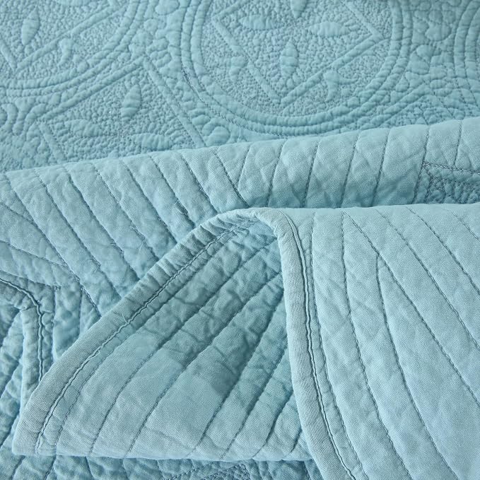 ROOMLIFE Quilt Set Full Size 3D Floral Embroidery Pattern 3-Piece Cotton - Image 7