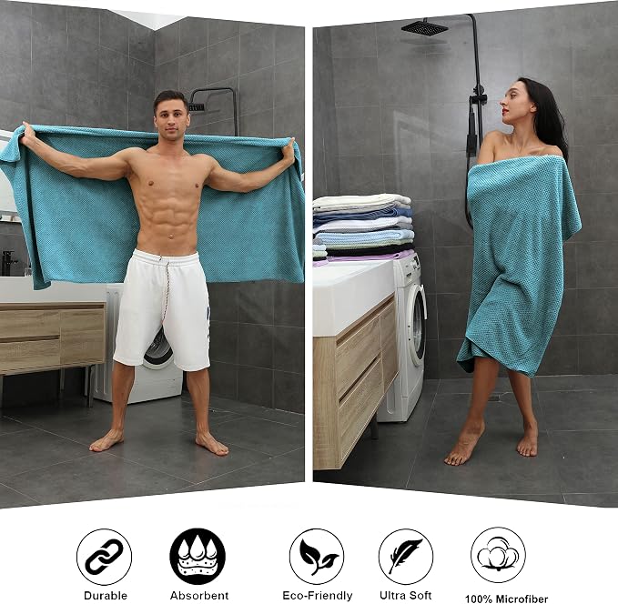 Smuge 8-Piece Turquoise Bath Towel Set, 2 Extra Large Bath Towel Sheets - Image 5