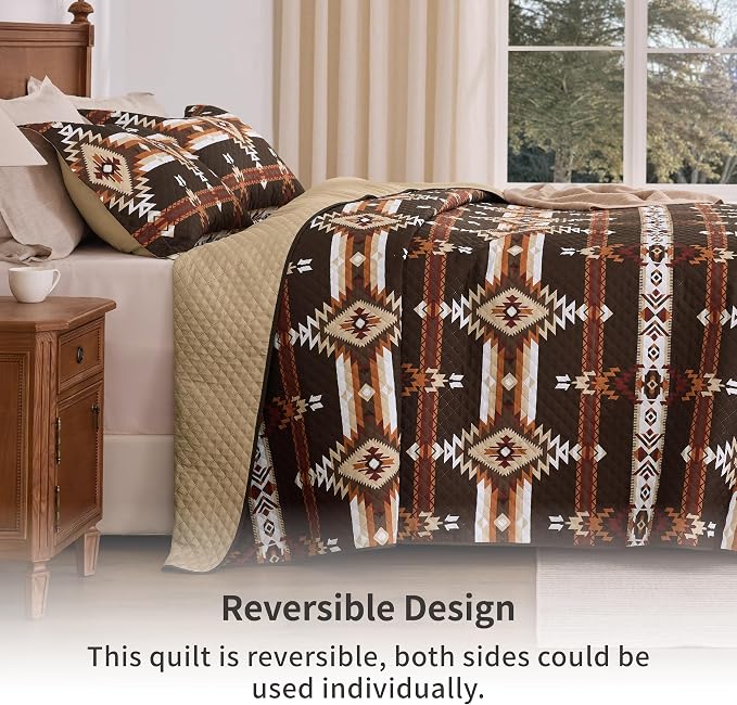 PPOLCA Boho Queen Quilt Bedding Set, Striped Lightweight Reversible Bedspread - Image 2