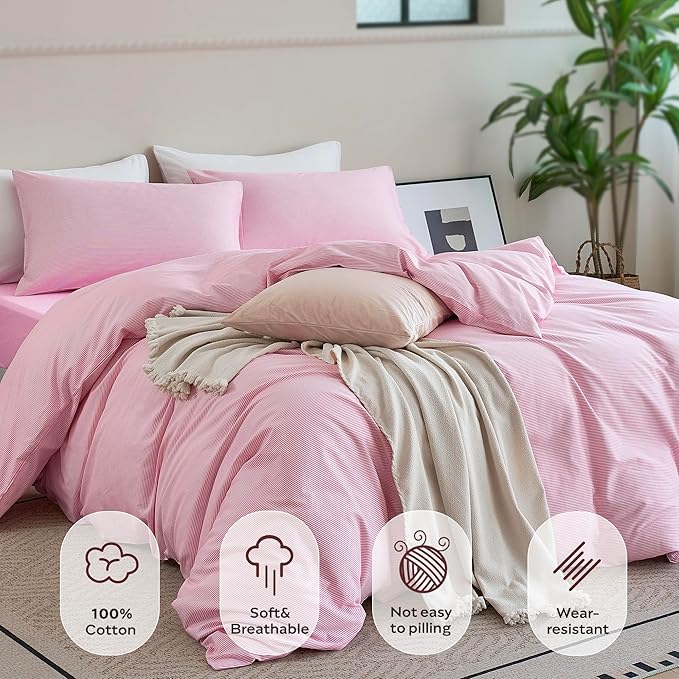 JELLYMONI 100% Natural Cotton 3pcs Striped Duvet Cover Sets, - Image 2