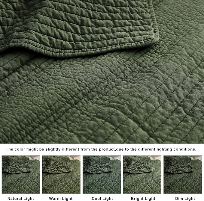 palassio Striped Olive Green 100% Cotton Quilt Twin Size Bedding Sets, - Image 6