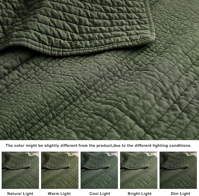 palassio Striped Olive Green 100% Cotton Quilt California Cal King Size Bedding - Image 6