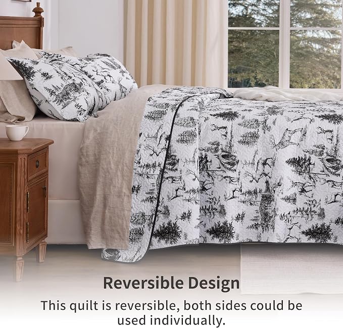 PPOLCA Rustic King Quilt Bedding Set, Christmas Lightweight Reversible Cabin - Image 2