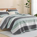 Litanika Oversized King Quilt Set Sage Green, 128x120 Stripe Bedspread Coverlet by Litanika