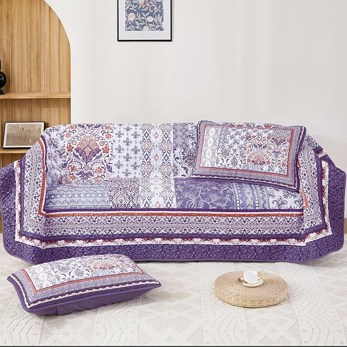 WONGS BEDDING Purle Quilt Set King Size, 3 Pieces Boho Patchwork Bedspread - Image 7