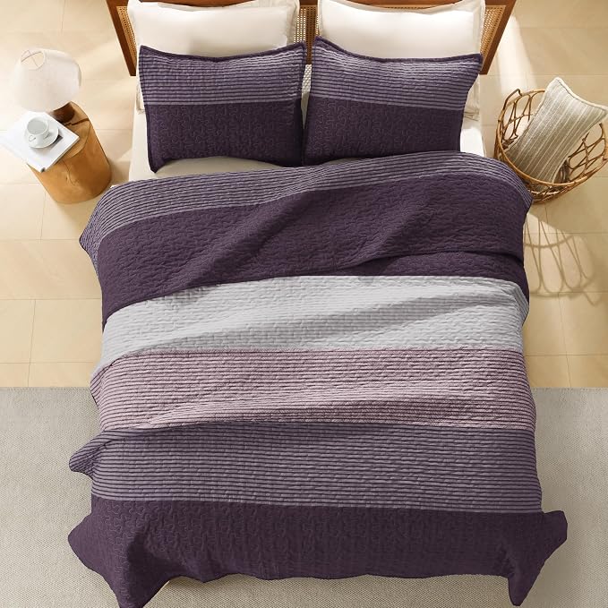 Litanika California King Quilt Set Purple and Grey - Image 3