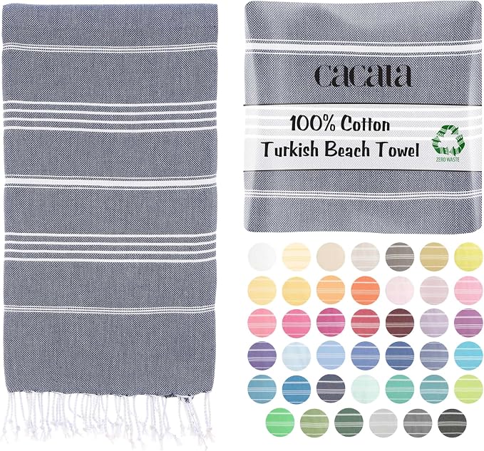 Cacala Lightweight and Thin Turkish Beach Towel 100% Cotton Sand-Free and by Cacala