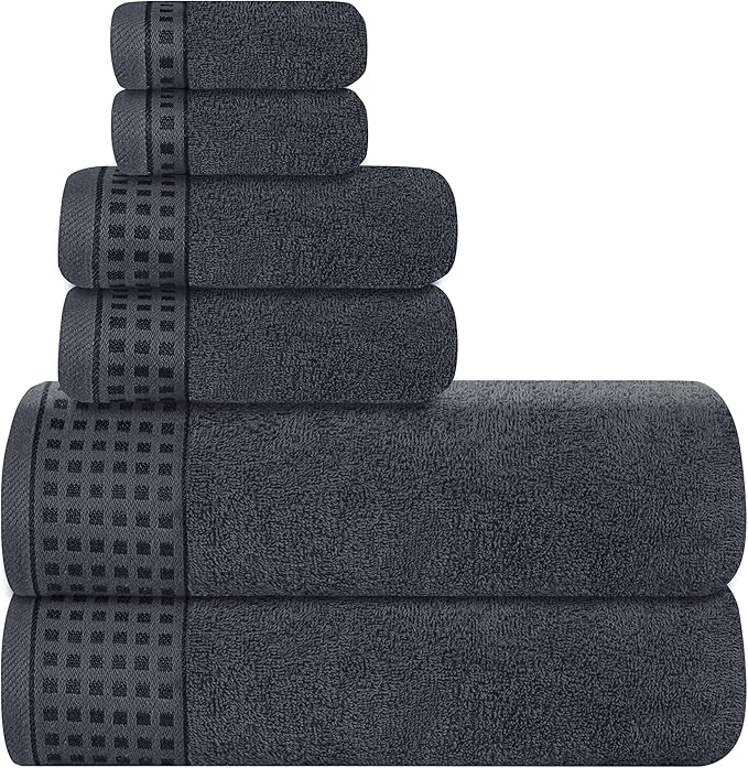 GLAMBURG 100% Cotton Ultra Soft 6 Pack Towel Set, Contains 2 Bath Towels 28x55 by GLAMBURG