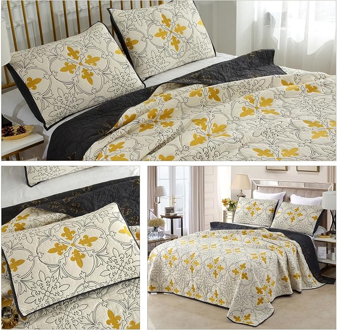ROOMLIFE Quilt Set Full Size 3D Floral Iris Embroidery Pattern 3-Piece Cotton - Image 6