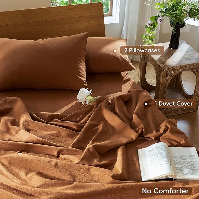 MooMee Bedding Duvet Cover Set 100% Washed Cotton Linen Like Textured - Image 2