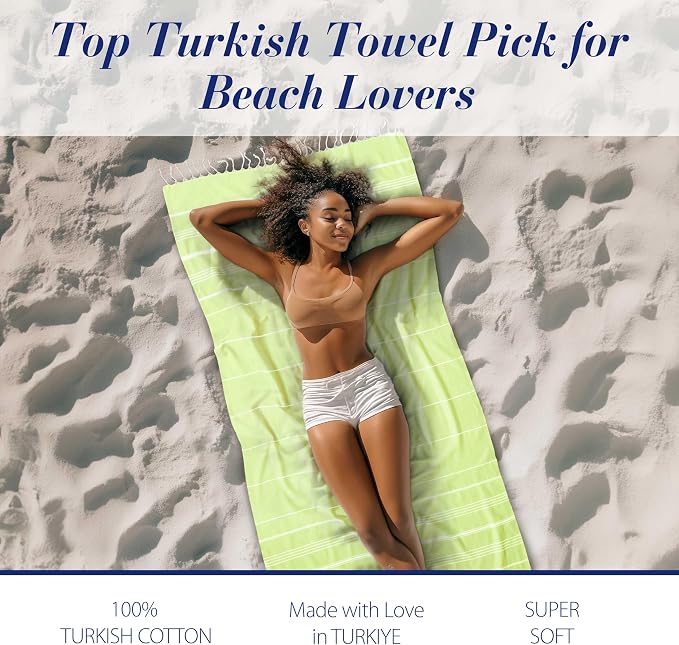 Cacala Lightweight and Thin Turkish Beach Towel 100% Cotton Sand-Free and - Image 4