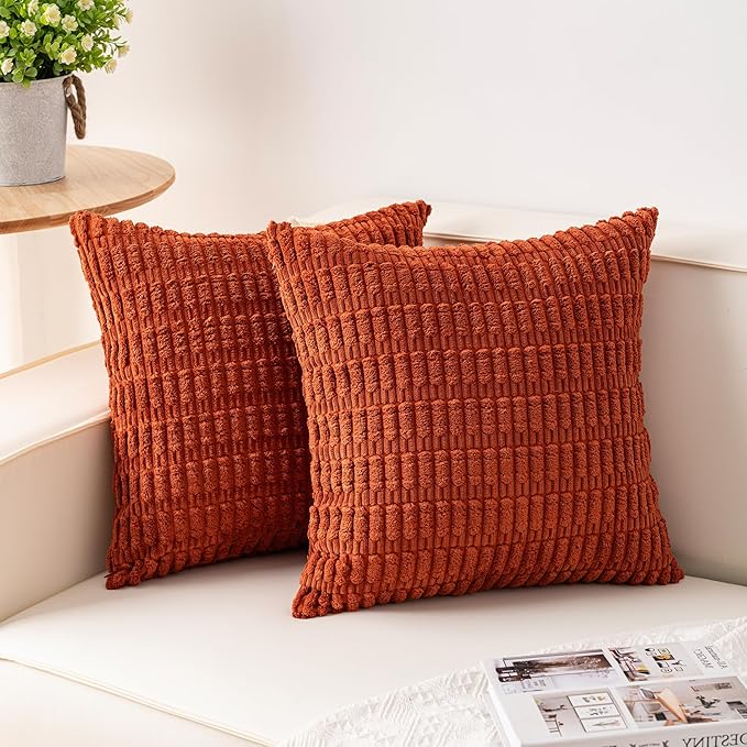 Aegero Pack of 2 Corduroy Decorative Throw Pillow Covers 26x26 InchSoft Striped by Unknown