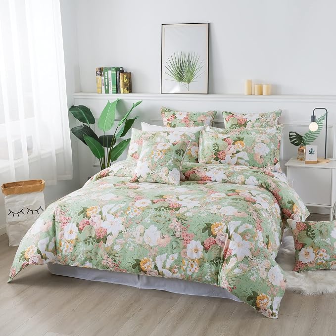 FADFAY Floral Duvet Cover Set Queen 100% Cotton Shabby Vintage Bedding 600 TC - Image 8