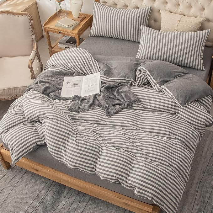 PURE ERA Jersey Knit Duvet Cover Set 100% T-Shirt Heather Cotton Super Soft - Image 4