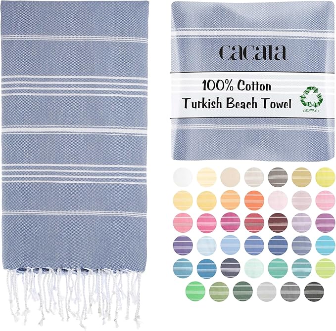 Cacala Lightweight and Thin Turkish Beach Towel 100% Cotton Sand-Free and by CACALA