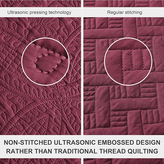 Love's cabin Oversized King Size Quilt Bedding Set Burgundy Bedspreads - Image 3