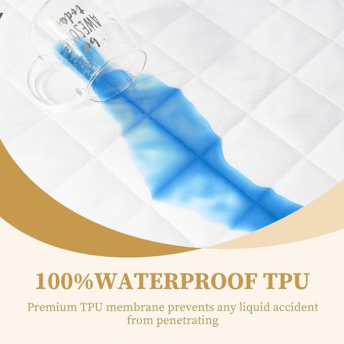 Quilted Fitted King Mattress Pad Cover, Waterproof Mattress Protector, Deep - Image 3