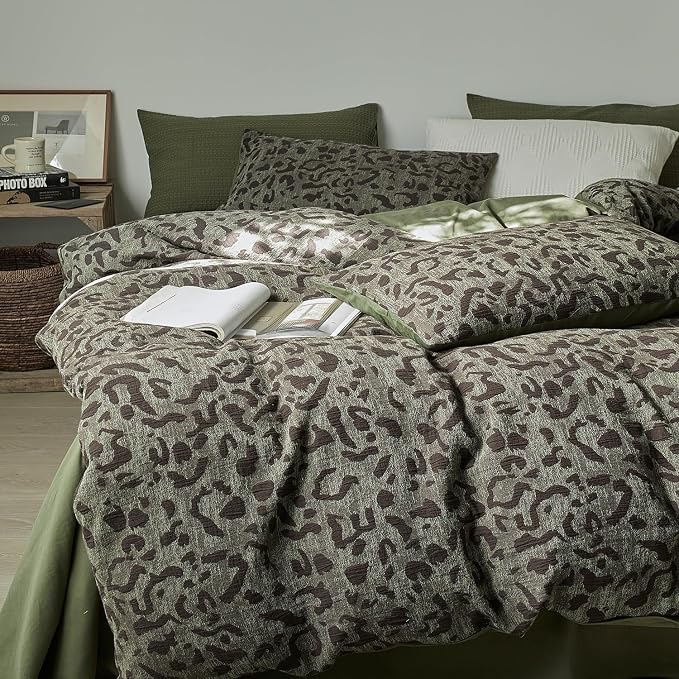 mixinni Leopard Duvet Cover Queen Size, Premium Yarn-Dyed Jacquard Cotton Duvet - Image 2