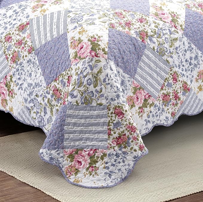 Brilliant Sunshine Rose Violet Patchwork, 3-Piece Quilt Set - Image 4