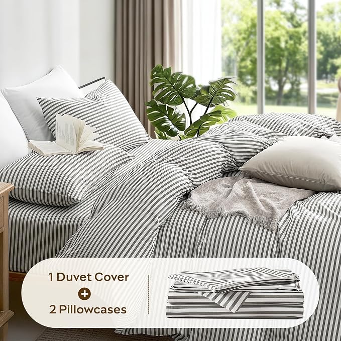 JELLYMONI 100% Natural Cotton 3pcs Striped Duvet Cover Sets, - Image 7