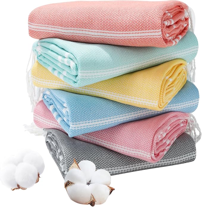 Genovega 6 Packs Oversized Turkish Beach Bath Towel Set Bulk 74"x38" Extra by genovega