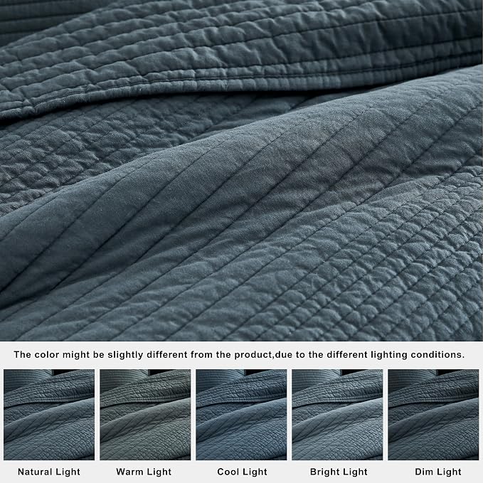 PALASSIO Striped Blue Grey 100% Cotton Quilt California Cal King Size Bedding - Image 6