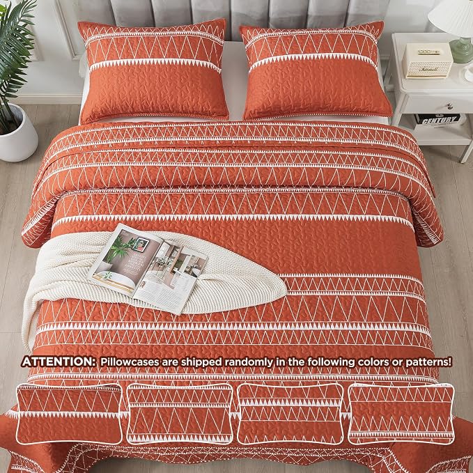 Andency Terracotta Oversized Super King Quilt Set, 3 Pieces Boho Lightweight - Image 6