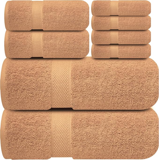 Infinitee Xclusives Luxury 100% Cotton Towel Set – 8 Piece Bathroom Towel Set – by InfiniteeXclusives