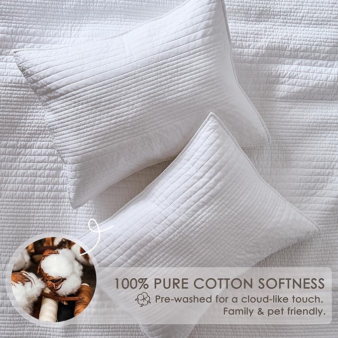 palassio Striped White 100% Cotton Quilt Twin Size Bedding Sets, Lightweight - Image 4