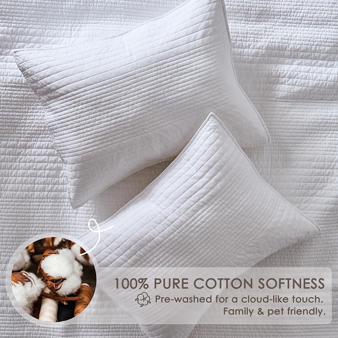 palassio Striped White 100% Cotton Quilt Queen Size Bedding Sets, Lightweight - Image 4