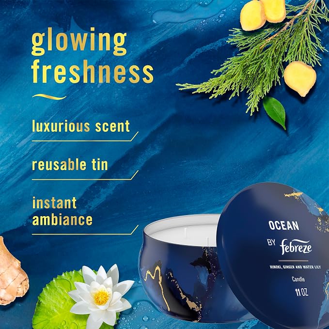 Febreze Scented Candle, Ocean Scent, 11 oz 4 Wick Candle, Single Pack - Image 2