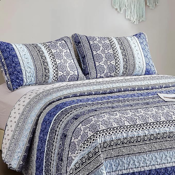 WONGS BEDDING Boho Quilt Set Twin Size, Lightweight Bedspread Coverlet Bedding - Image 4