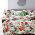 FADFAY Green Duvet Cover 100% Cotton Tropical Bedding Red Hibiscus Flower & by CottonWorldSweetDream
