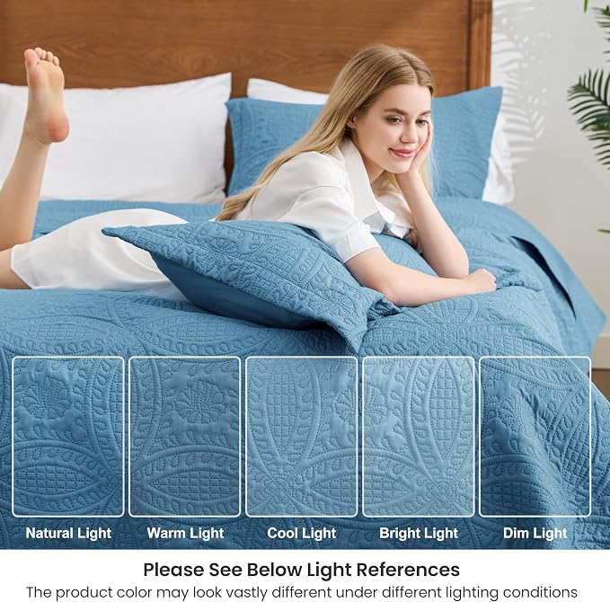Love's cabin Twin Quilt Set Misty Blue Bedspreads Bedding Set - Image 6