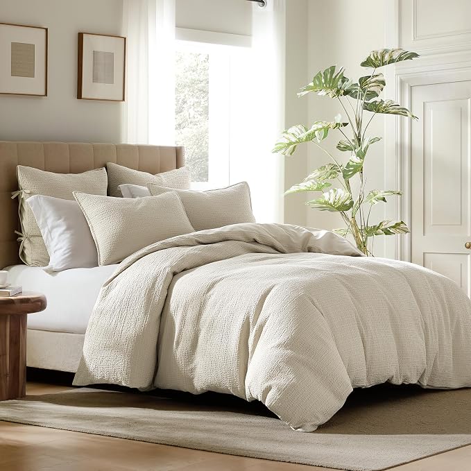 WDCOZY 100% Cotton Luxury Honeycomb Duvet Cover Set King Size - Image 8