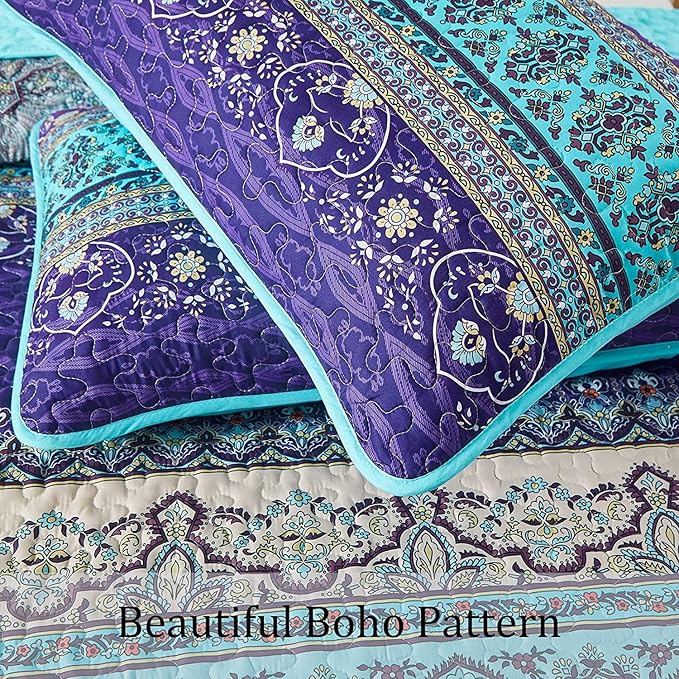 WONGS BEDDING Boho Quilt Set, Lightweight Microfiber Bed Decor Bedspread - Image 5
