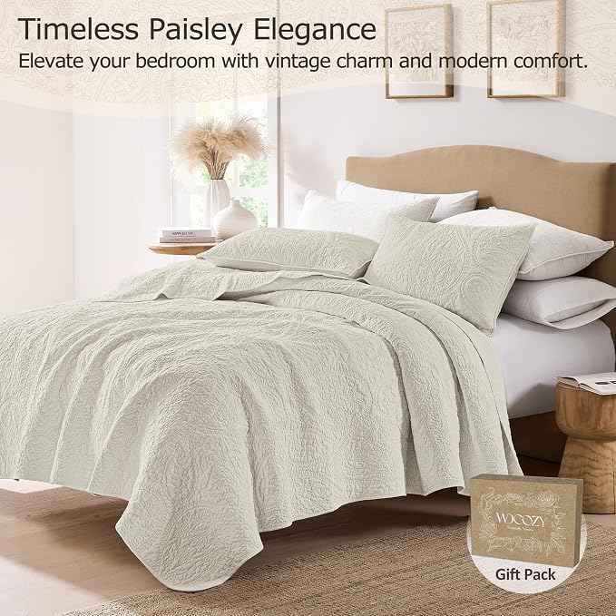palassio Beige Paisley 100% Cotton Quilt Queen Size Bedding Sets - Image 2