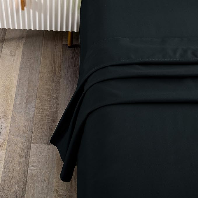 Sfoothome California King Flat Sheet Black Top Sheet, Premium Hotel 1-Piece - Image 2