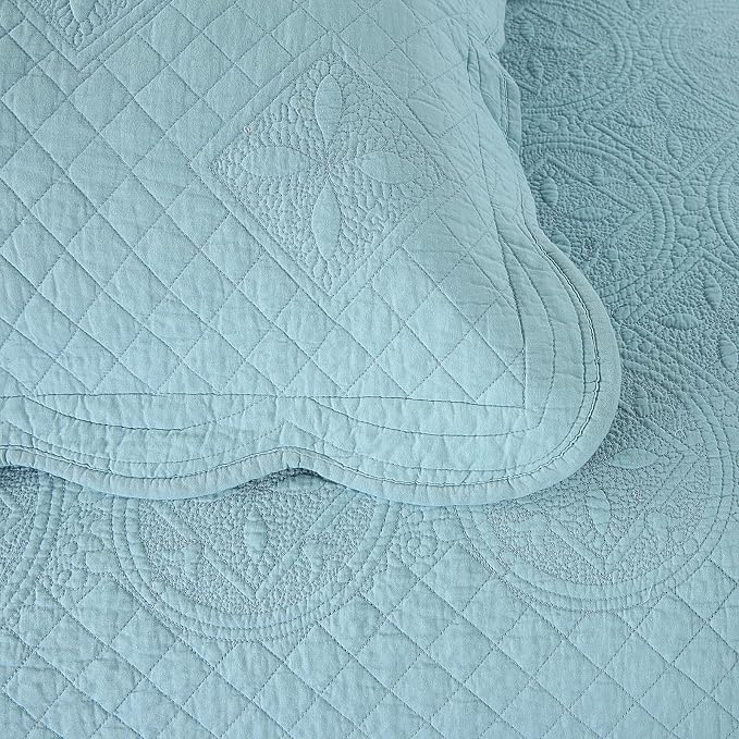 ROOMLIFE Quilt Set Full Size 3D Floral Embroidery Pattern 3-Piece Cotton - Image 9