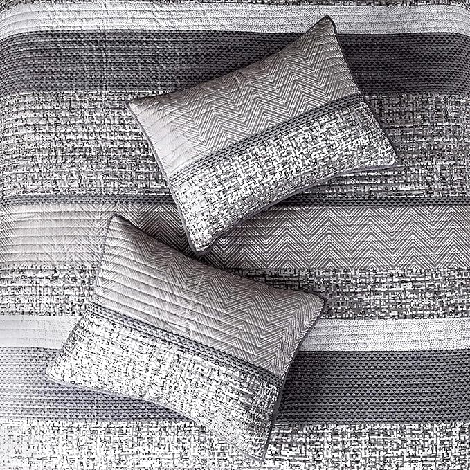Madison Park King Quilt Set Lustrous Jacquard & Glitter Accent Coverlet Set - Image 4