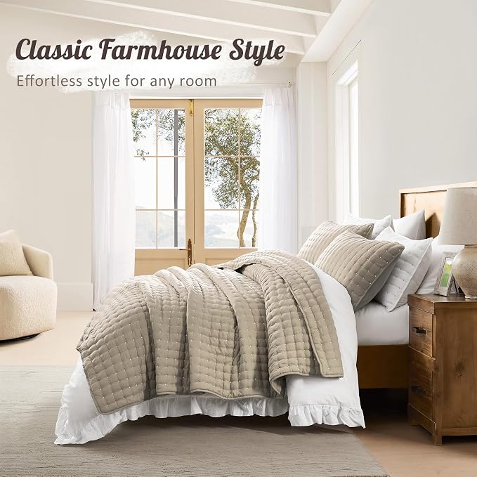WDCOZY Beige California Cal King Size Quilt Bedding Sets - Image 6